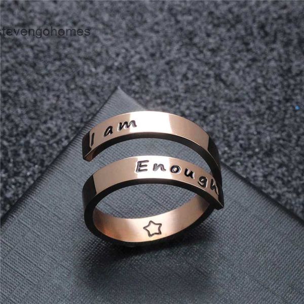 

double accessories carved i am enough opening titanium steel ring, Silver