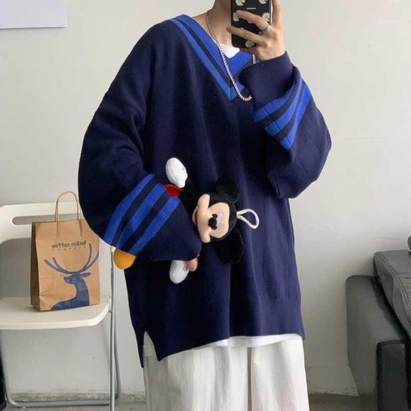 

v-neck striped men knitted pullovers 2020 autumn new men's autumn knitted sweaters man korean style casual knitwear1, White;black