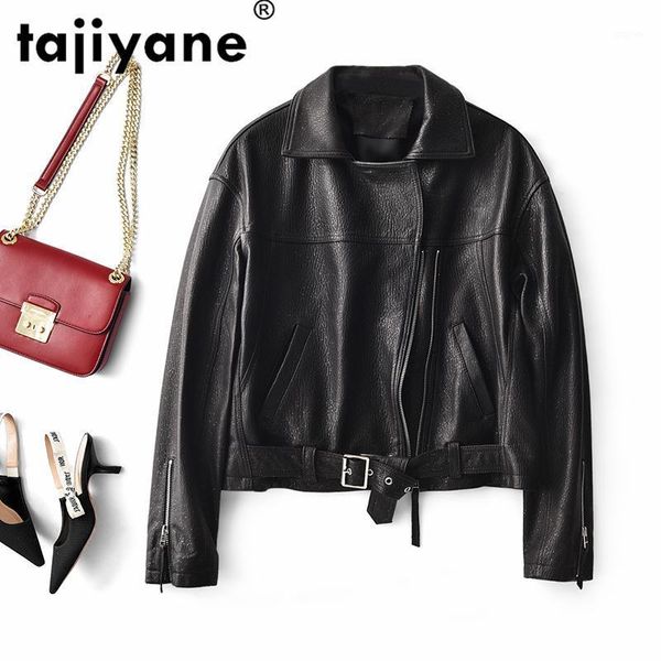 

100% real genuine leather jacket women sheepskin coats jacket woman 2020 spring korean motobiker short slim sequins coats a851211, Black