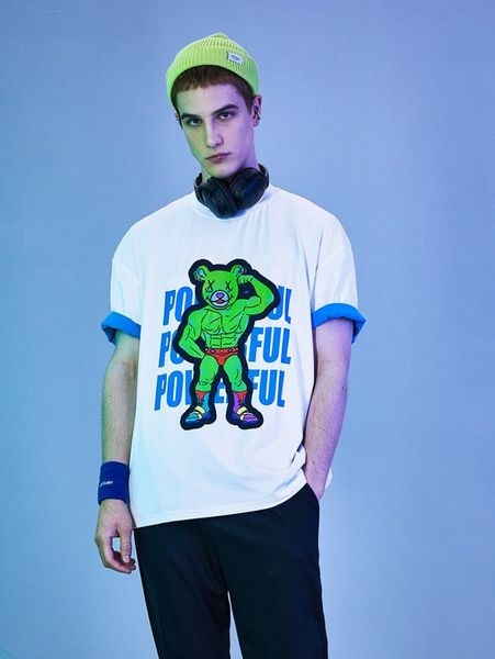 

men cartoon and letter graphic drop shoulder tee x1yq#, White;black