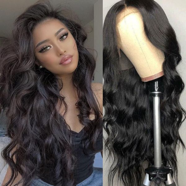 

lace wigs body wave front 150% human hair pre plucked remy with baby, Black;brown