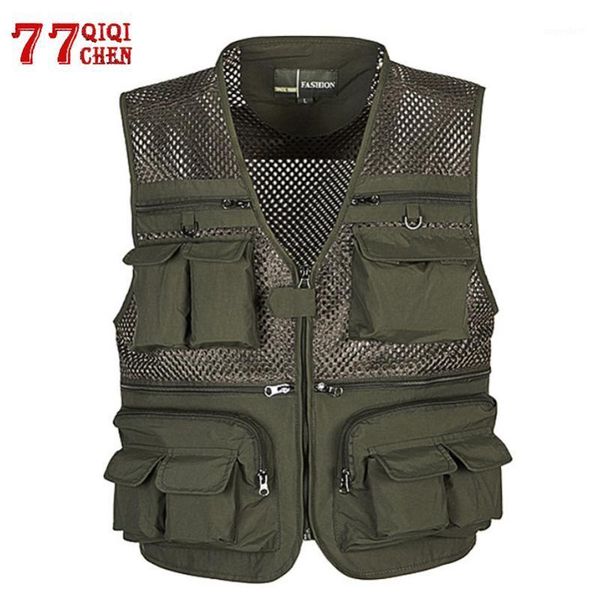 

men's unloading vest tactical pgrapher waistcoat mesh work sleeveless coat fashion summer tool multi-pocket vest jacket male1, Black;white