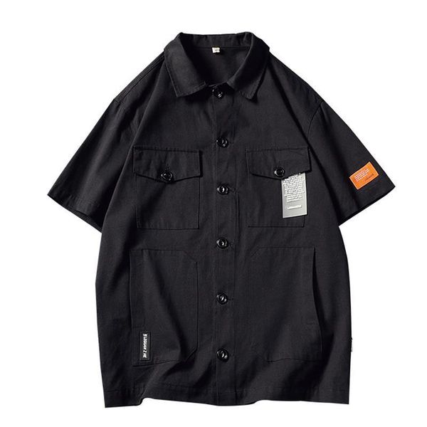 

2020 new summer mens short sleeve shirts cotton casual streetwear hip hop camisa shirts for men abz687, White;black