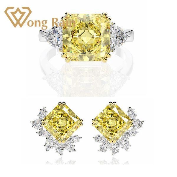 

wong rain luxury 925 sterling silver created moissanite citrine gemstone earrings/rings cocktail wedding jewelry sets wholesale q1214, Golden;white