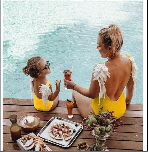 

women's one piece bikinis set european and american pure angel wings parent child bathing suit open back swimsuit swimwear