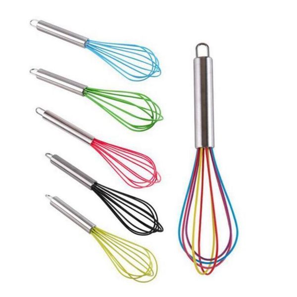 

new}beater stirrer food grad silicone whisk stainless steel handle egg mixer household baking tool 10inch dhc3424