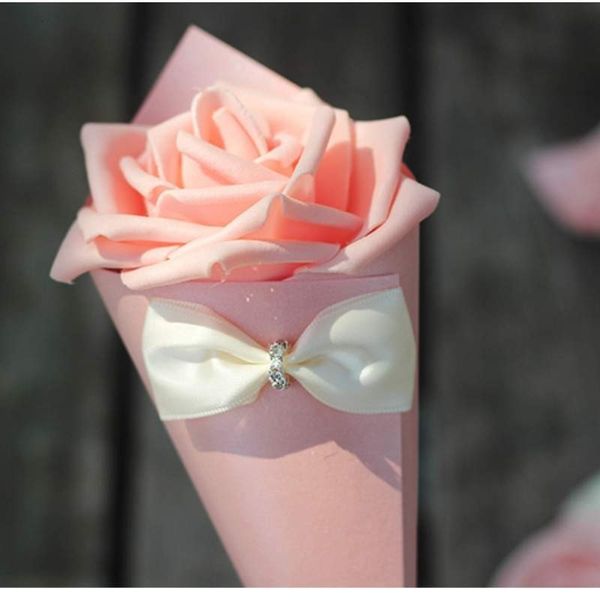 

factory container paper chocolate cone favor shape candy holder with rose flowers bowknot candies boxes wedding party gift box