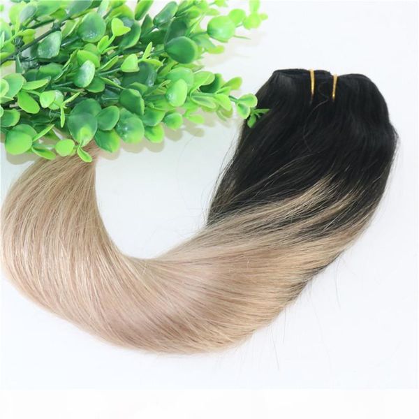 

8a 7pcs 120gram clip in human hair extensions ombre dark natural root to ash blonde balayage highlights hairstyle, Black