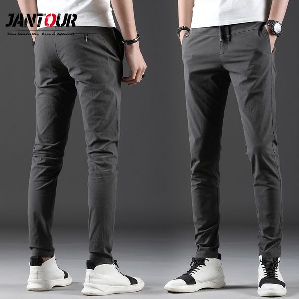

jantour 2020 spring summer classic men's elastic casual pants mens business dress slim fit jogger stretch long trousers male lj201221, Black