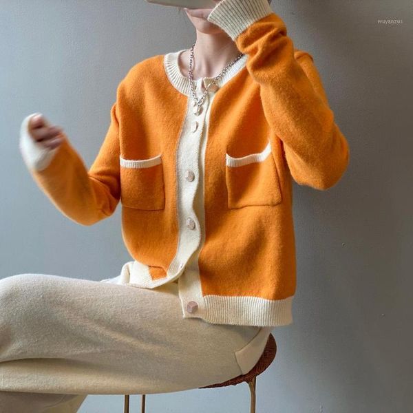 

round neck sweater for women 2021 autumn new loose-fitting sweater collared cardigan jacket1, Black;white