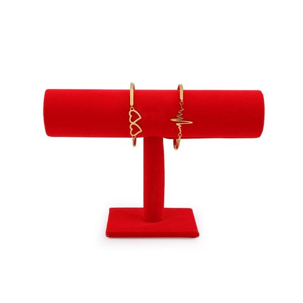 

doreenbeads velvet jewelry t-bar bracelet bangle displays cylinder red gray bracelet display storage rack 23cmx16cm, 1 piece, Pink;blue
