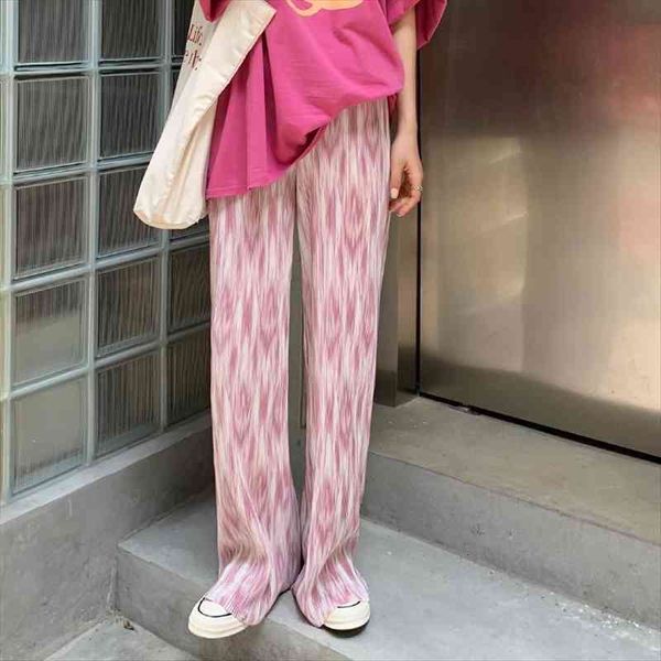 

tie-dyed wide-legged high-waist draped thin loose straight pleated ladies fashion all-match casual mopping pants, Black;white