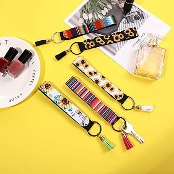 

holders hand wristlet wrist neoprene lanyard keychain keychains colorful tassel pendant key rings for women girls party, Slivery;golden