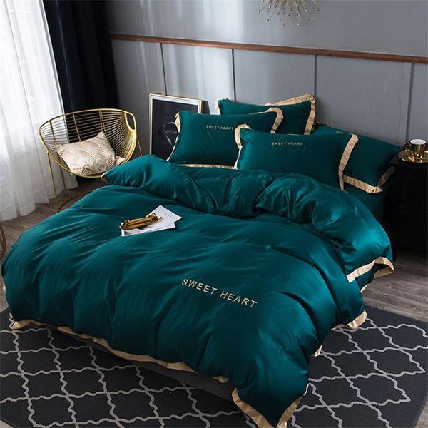 Set biancheria da letto di lusso 4 pezzi lenzuolo piatto breve copripiumino set re copripiumino confortevole singolo queen size biancheria da letto biancheria LJ201127