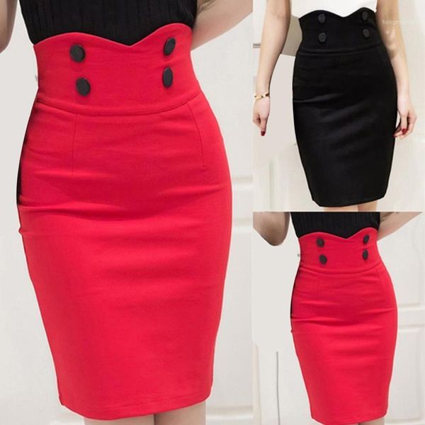 

2020 summer women new work skirt fashion slim ruffle elastic high waist package hip skirt black and red comfortable skirts1