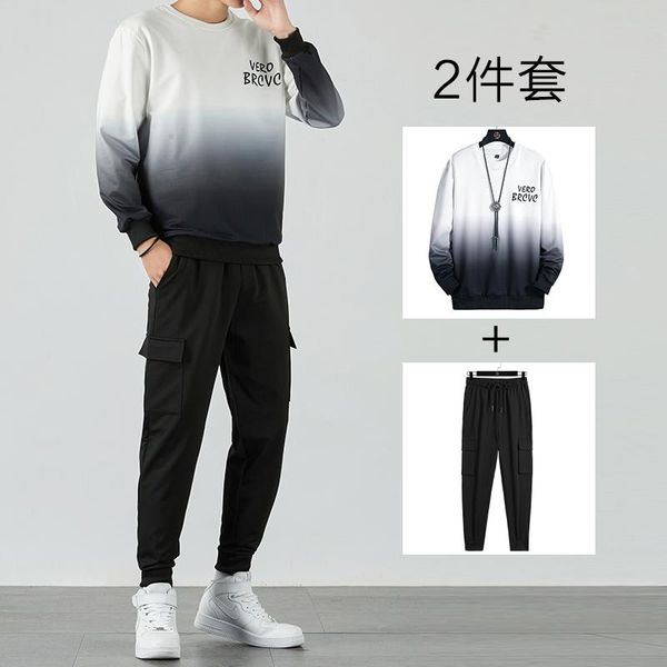 

tracksuits men's set hoodies + pants suit fleece sweatshirt sportswear set casual men's jogging spring autumn, Gray