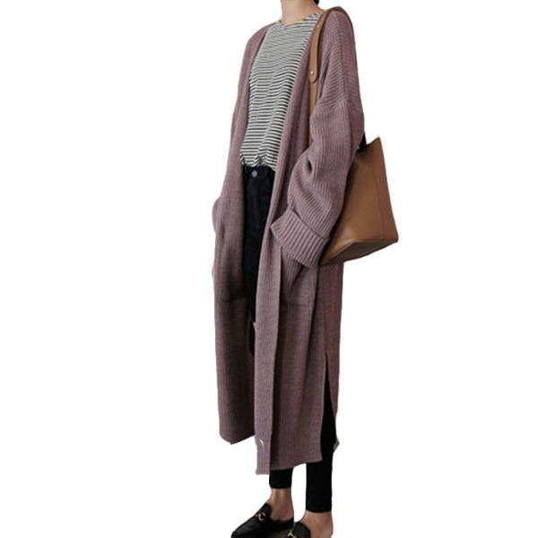 

cardigan loose cardigan women long sleeve pocket leisure korean version women's knitted jacket, White;black