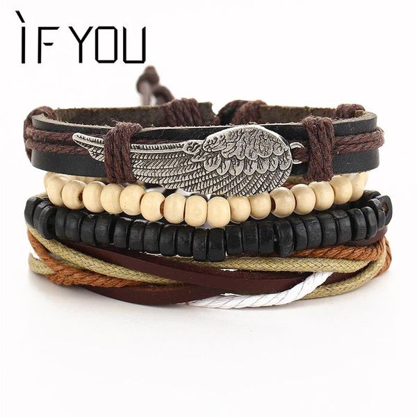 

if you 4pcs rock wing leather bracelets for women multilayer cuff vintage bracelets&bangles gift jewelry accessories, Black