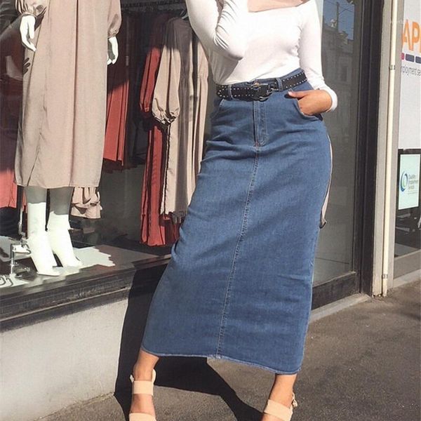 

high waist long denim skirt women casual jeans pencil bodycon skirt straight jupe longue femme maxi skirts1, Black