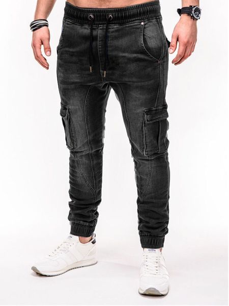 

2020 mens cool designer brand black ny zipper more pocket men's smart casual jeans cargo, Blue