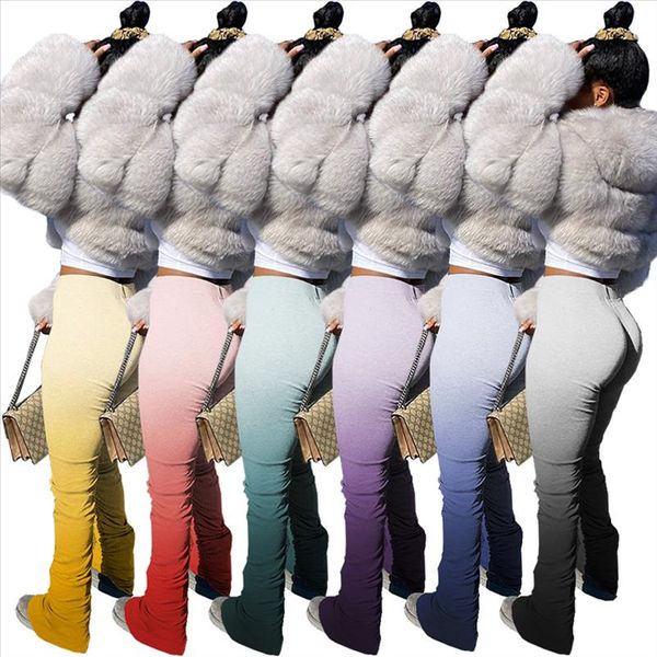 

gradient stacked tye dye sweatpants women stacked leggings joggers ladies elastic bell bottom trouser flare ruched pant, Black;white