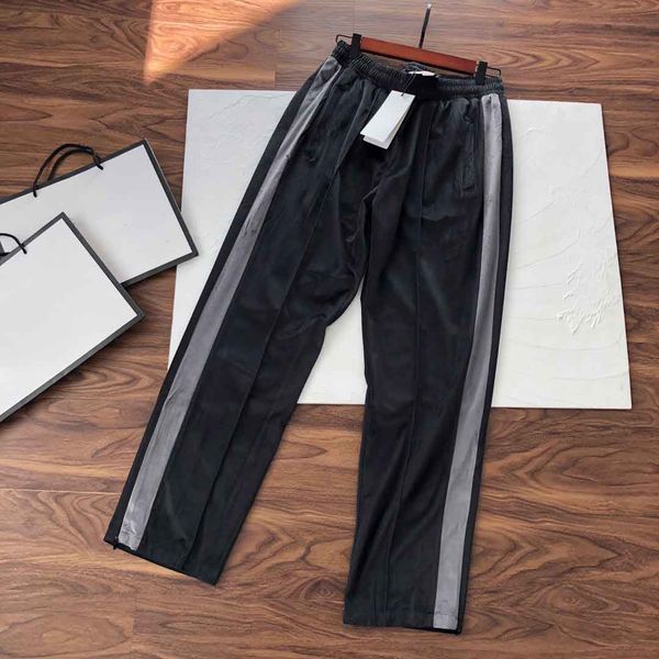 

21aw new men stylist pants sport style fashion casual women gold embroidery small straight velvet casual pant size m-xl, Black