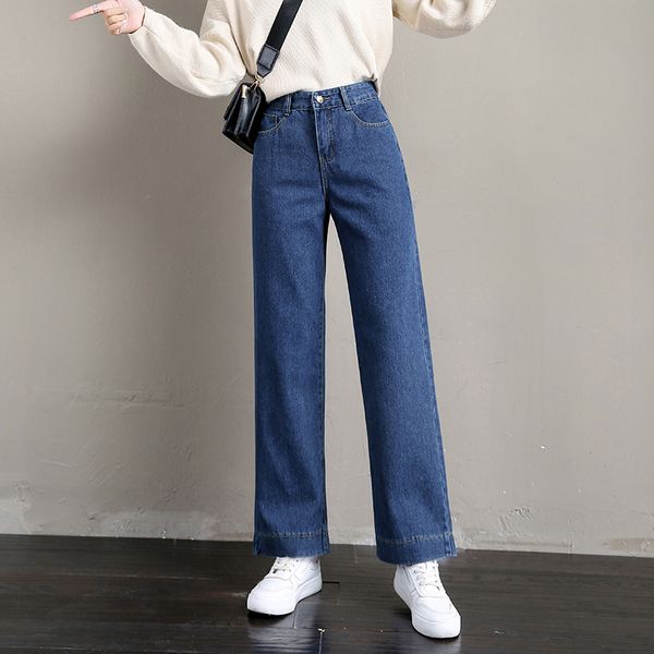 S-5XL Plus Size Boyfriend Style Jeans da donna Autunno Inverno Coreano Simple BF Jeans a vita alta Tasche larghe Jeans dritti Femme 201105