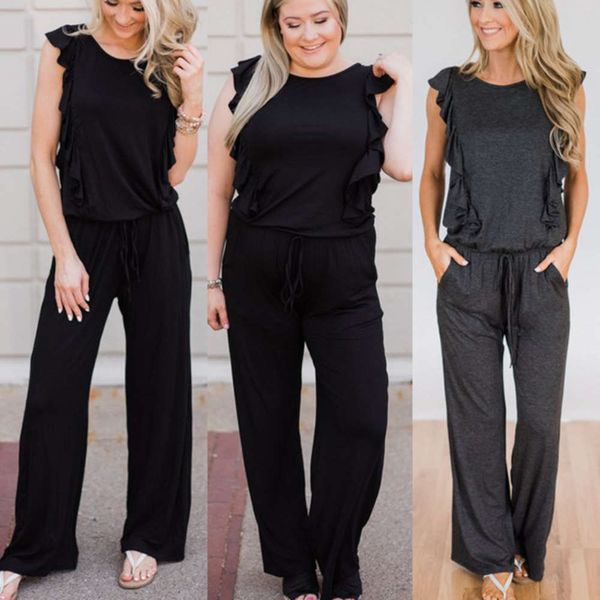 

2019 new selling ruffle edge fat mm jumpsuit ladies' favorite trendy fashion high-end atmosphere grade pictures are real s, Black;gray