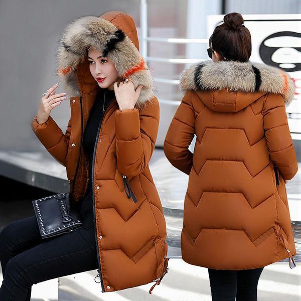 

2020 new women parkas winter jacket hooded fur collar overcoat female long coat thicken warm cotton padded jacket parka outwear1, Black