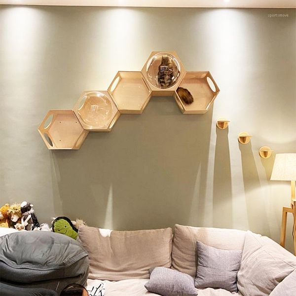 

cat beds & furniture space litter wall-mounted semi-closed hammock acrylic transparent cover wall hexagonal1