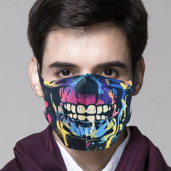 

3d halloween face printing ice skull silk scary mask reusable washable anti dust mouth for party masquerad masks fy9180