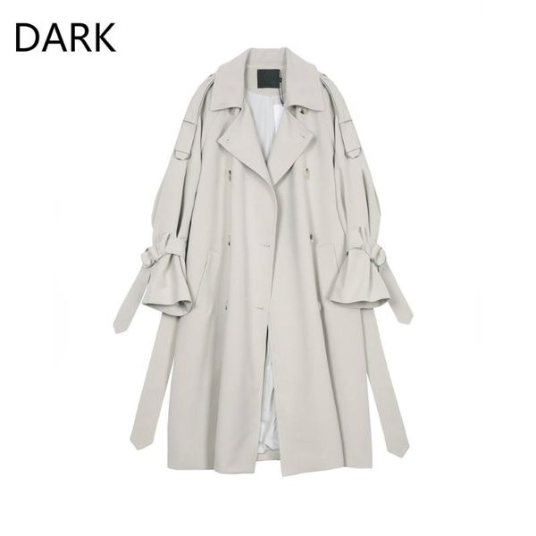 

dark] windbreaker women's mid-length korean version 2020 autumn new loose over the knee casual thin coat temperament coat trend, Tan;black