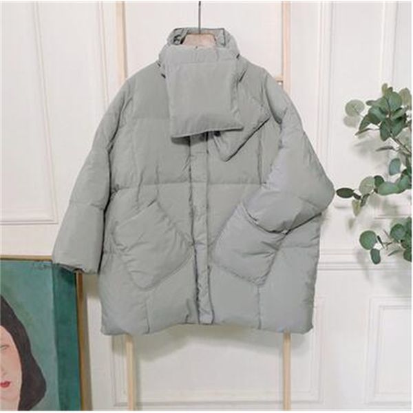 

2021 new winter solid with warm female scarf 90% white jacket oversized womens long down parka o40s, Black