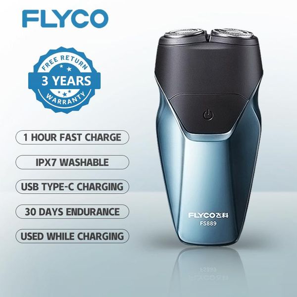 Navalha elétrica Flyco para homens Intelligent Wet Seco Barba Shaving Trimmer IPX7 Lavável Masculino Shaver 3D Tipo C USB Rápido Recarregado