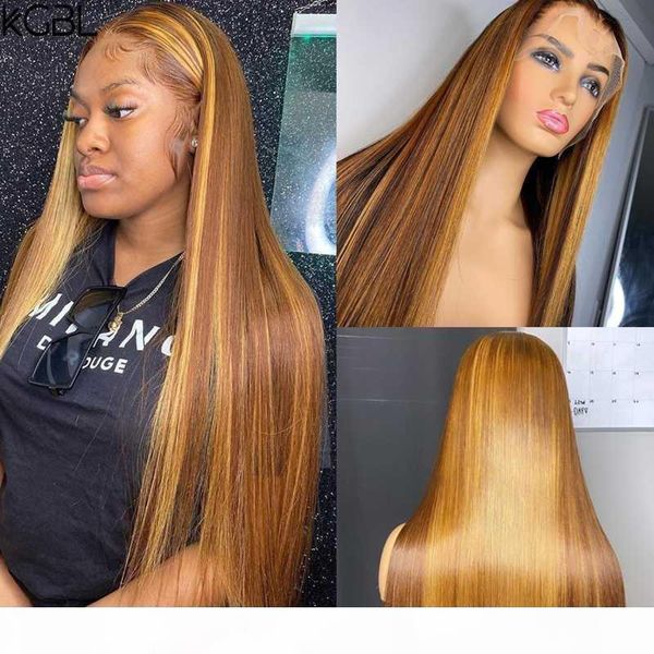 

kgbl ombre straight t-part highlight lace front human hair wigs 8-24'' brazilian with baby hair non-remy wigs medium ratio, Black;brown