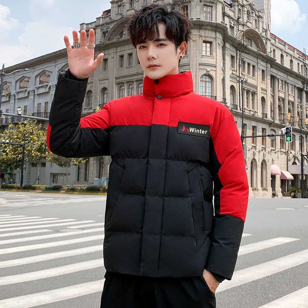 

new winter jacket men warm thick fashion parka men cross-color casual collar coat man streetwear wild loose cotton jacket, Black
