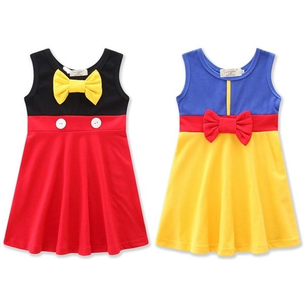 

little girls princess dresses girls mermaid bows dress patchwork color one piece skirts summer children party costume clothes g12603, Red;yellow