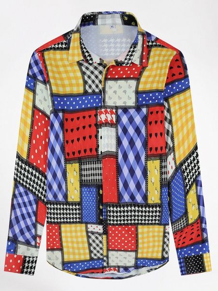 

cloudstyle men patchwork print curved hem shirt d22b#, White;black