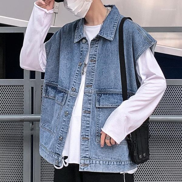 

men's vests mens cargo denim vest 2021 autumn men jeans jacket coats brand clothing hip hop streetwear man waistcoat for male1, Black;white