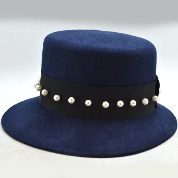 

new british woolen flat wool felt fashion jazz big brim hat, Blue;gray