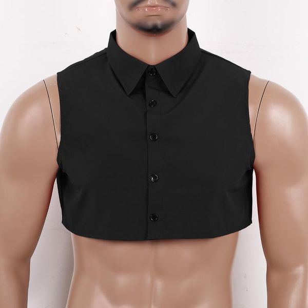 

#37(m)-43(xxl) mens fashion fake collar detachable dickey collar solid color decorative half shirts false, Black;gray