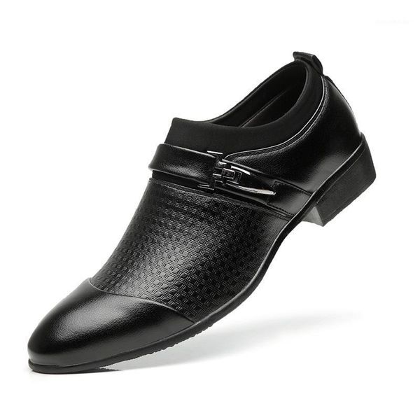 

dress shoes mazefeng 2021 men leather mens pointed toe formal slip on printing sandals man plus size 38-471, Black
