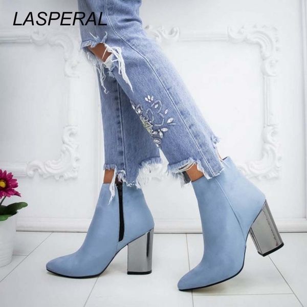 

lasperal women shoes ankle pumps flock toe boots solid autumn spring new high-heeled shoes botas mujer dropship y200114, Black