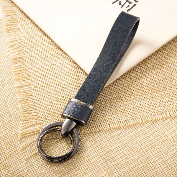 

leather rope creative car pendant keychain men's and women's metal keyring, Silver