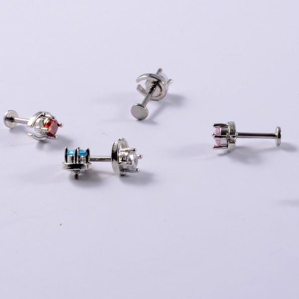 

5pcs/lot cz gem ear tragus helix cartilage 361l surgical steel crystal ear lobe stud labret bar ring body piercing earring q sqckgr, Silver