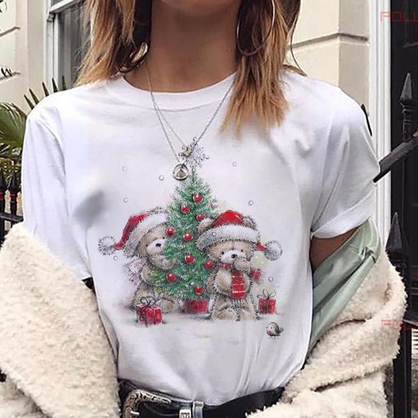 

suitable all seasons white new lovely reindeer print t shirt women harajuku fashion christmas bear short sleeve t-shirt