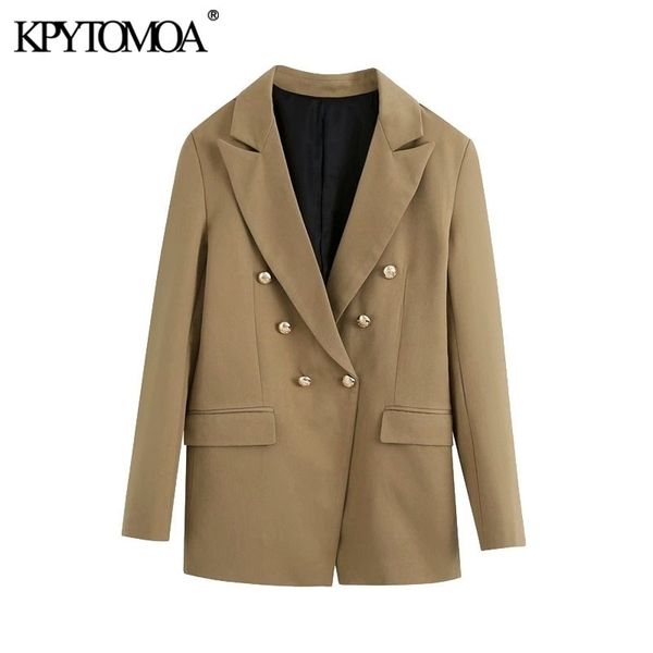 

kpytomoa women fashion office wear double breasted blazers coat vintage long sleeve back vents female outerwear chic 201201, White;black