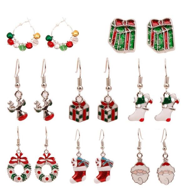 

christmas earrings with christmas snowflake elk bell tree anti-allergy ear ring pendant earrings for women, Golden;silver
