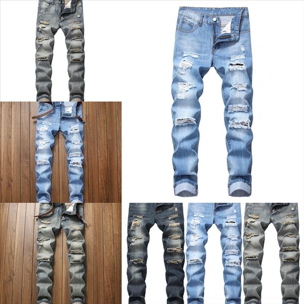 

aqqia men slim man destroy jeans fit denim hole pant ripped pencil jeans drawstring hip hop distressed jeans trousers letter skinny, Black