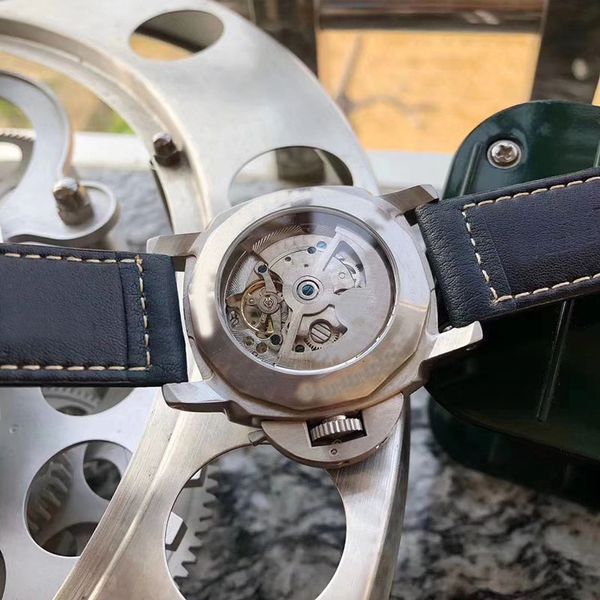 

merry christmas to you2020 luxury automatic movement 44mm watch men blue dial glass back leather band montre homme, Slivery;brown
